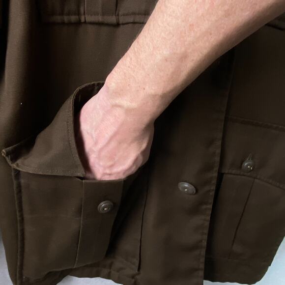 Vintage Shanhouse Mens Canvas Barn Coat Size 44 Chore Jacket Faux Fur Lined Belt - Picture 5 of 13